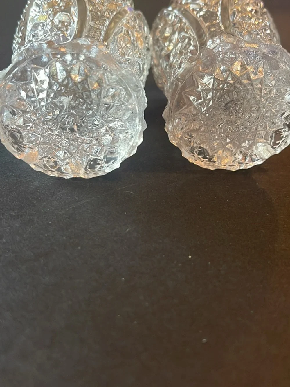 Vintage Cut Glass Salt and Pepper Shakers with Silver-Tone Caps